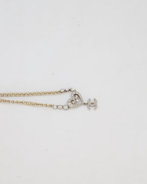 Chanel Silver Diamante CC Logo Necklace with Hearts Details