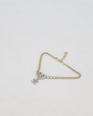 Chanel Silver Diamante CC Logo Necklace with Hearts Details