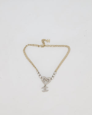 Chanel Silver Diamante CC Logo Necklace with Hearts Details