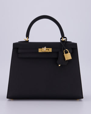 *HOT* Hermès Kelly 25 Sellier Bag in Noir Epsom Leather with Gold Hardware