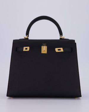 *HOT* Hermès Kelly 25 Sellier Bag in Noir Epsom Leather with Gold Hardware