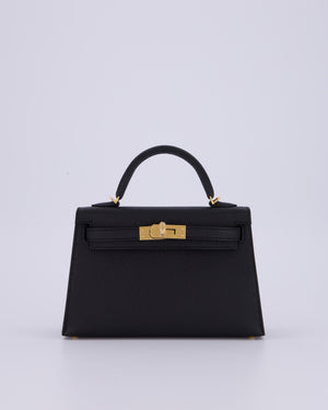 *HOT* Hermès Mini Kelly II 20 Bag in Noir Epsom Leather with Gold Hardware
