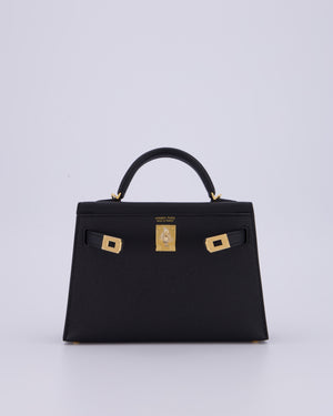 *HOT* Hermès Mini Kelly II 20 Bag in Noir Epsom Leather with Gold Hardware