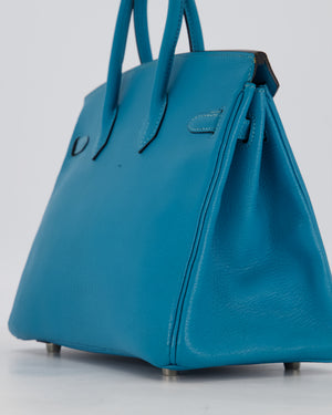 Hermès Birkin 25 Retourne Bag in Bleu Saint Cyr Chèvre Mysore Leather with Palladium Hardware