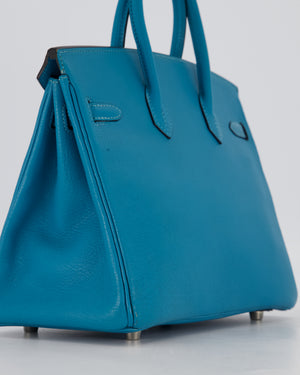 Hermès Birkin 25 Retourne Bag in Bleu Saint Cyr Chèvre Mysore Leather with Palladium Hardware