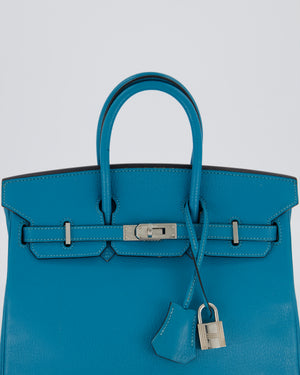 Hermès Birkin 25 Retourne Bag in Bleu Saint Cyr Chèvre Mysore Leather with Palladium Hardware