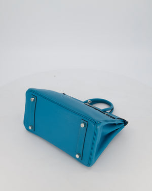 Hermès Birkin 25 Retourne Bag in Bleu Saint Cyr Chèvre Mysore Leather with Palladium Hardware