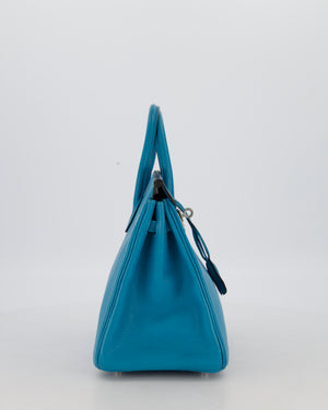Hermès Birkin 25 Retourne Bag in Bleu Saint Cyr Chèvre Mysore Leather with Palladium Hardware