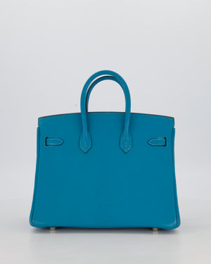 Hermès Birkin 25 Retourne Bag in Bleu Saint Cyr Chèvre Mysore Leather with Palladium Hardware