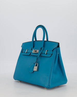 Hermès Birkin 25 Retourne Bag in Bleu Saint Cyr Chèvre Mysore Leather with Palladium Hardware
