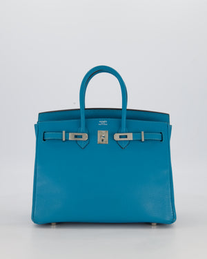 Hermès Birkin 25 Retourne Bag in Bleu Saint Cyr Chèvre Mysore Leather with Palladium Hardware