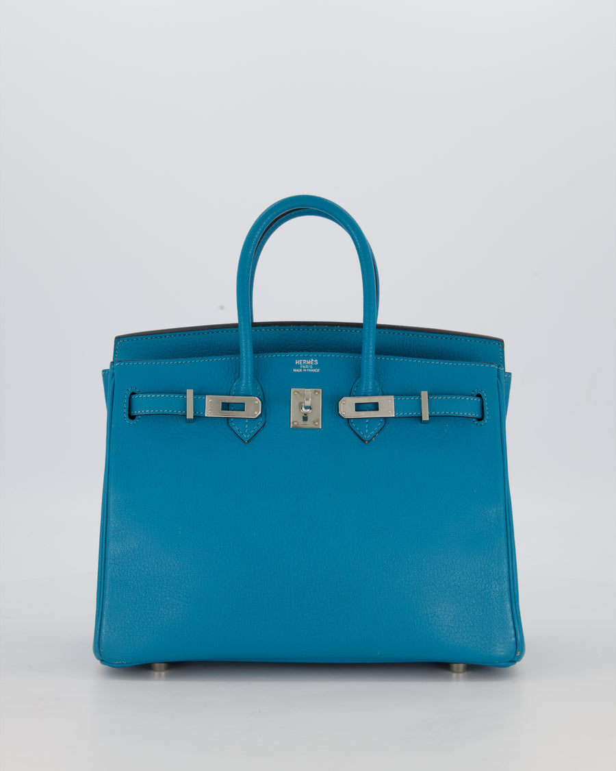 Hermès Birkin 25 Retourne Bag in Bleu Saint Cyr Chèvre Mysore Leather with Palladium Hardware