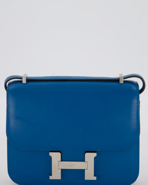 Hermès Mini Constance III 18 Bag in Bleu Izmir Tadelakt Leather with Palladium Hardware