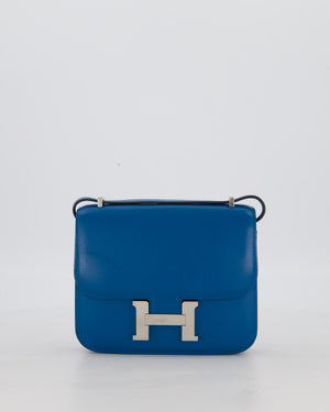 Hermès Mini Constance III 18 Bag in Bleu Izmir Tadelakt Leather with Palladium Hardware