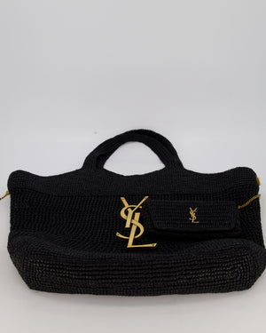 Saint Laurent Black Icare Maxi Raffia Tote With Gold Hardware