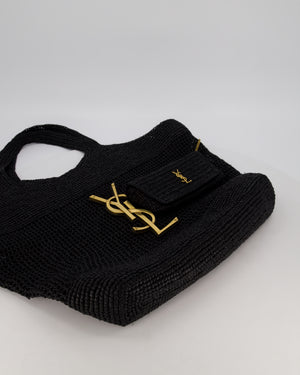 Saint Laurent Black Icare Maxi Raffia Tote With Gold Hardware
