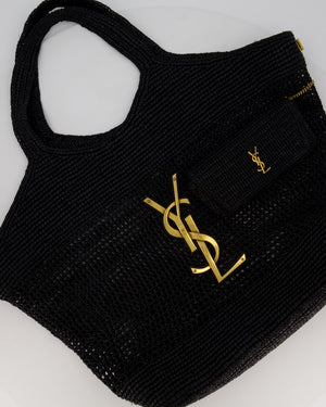 Saint Laurent Black Icare Maxi Raffia Tote With Gold Hardware