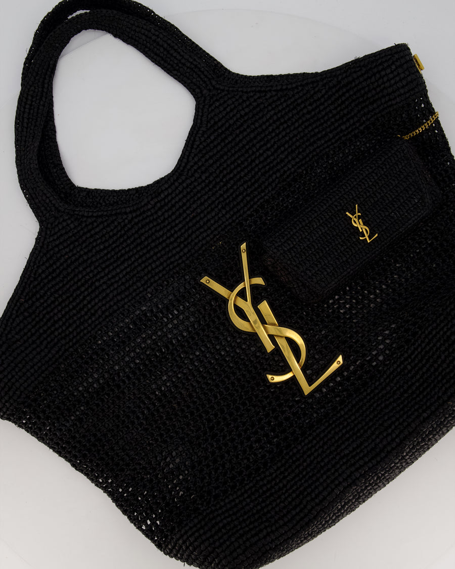 Saint Laurent Black Icare Maxi Raffia Tote With Gold Hardware