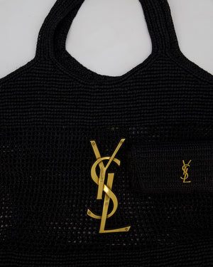 Saint Laurent Black Icare Maxi Raffia Tote With Gold Hardware