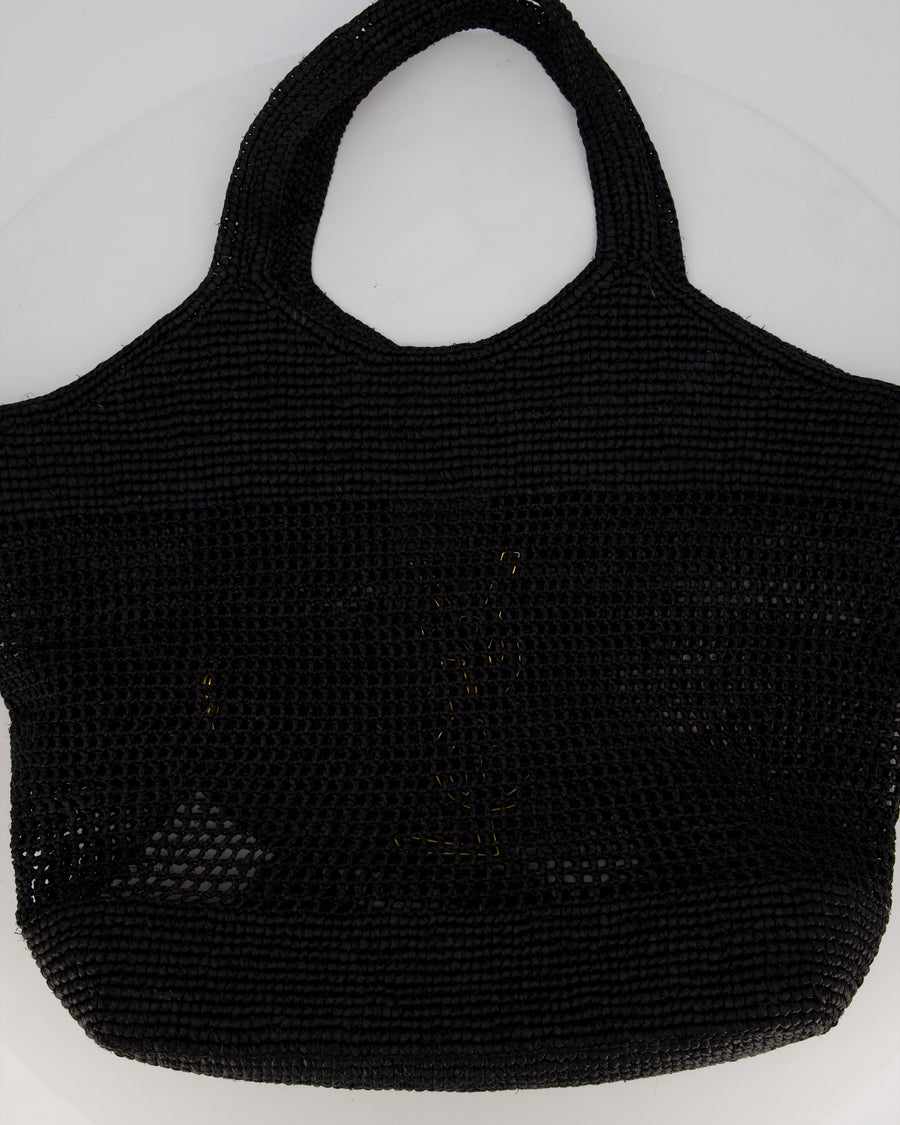 Saint Laurent Black Icare Maxi Raffia Tote With Gold Hardware