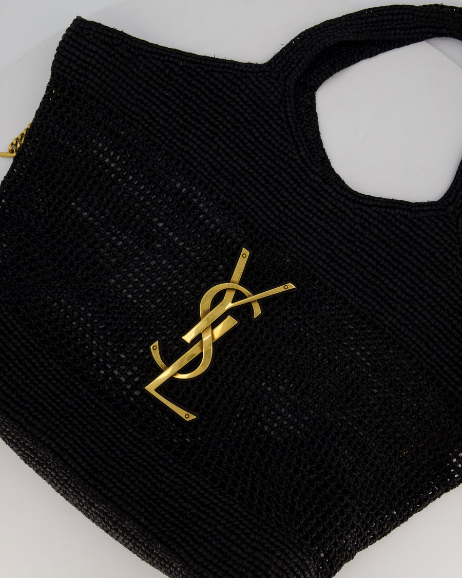 Saint Laurent Black Icare Maxi Raffia Tote With Gold Hardware