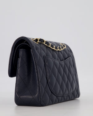 Chanel Navy Small Classic Double Flap Bag in Caviar Leather with Champagne Gold Hardware