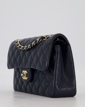 Chanel Navy Small Classic Double Flap Bag in Caviar Leather with Champagne Gold Hardware