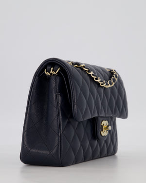 Chanel Navy Small Classic Double Flap Bag in Caviar Leather with Champagne Gold Hardware