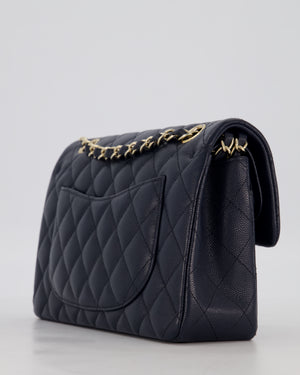 Chanel Navy Small Classic Double Flap Bag in Caviar Leather with Champagne Gold Hardware