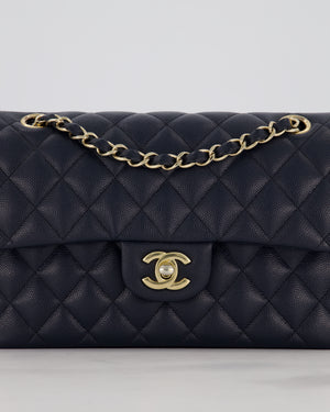 Chanel Navy Small Classic Double Flap Bag in Caviar Leather with Champagne Gold Hardware