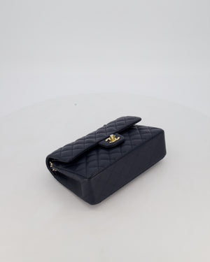 Chanel Navy Small Classic Double Flap Bag in Caviar Leather with Champagne Gold Hardware