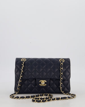 Chanel Navy Small Classic Double Flap Bag in Caviar Leather with Champagne Gold Hardware