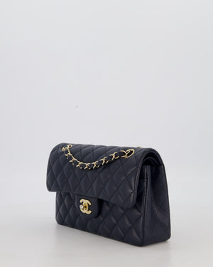 Chanel Navy Small Classic Double Flap Bag in Caviar Leather with Champagne Gold Hardware