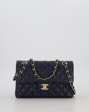 Chanel Navy Small Classic Double Flap Bag in Caviar Leather with Champagne Gold Hardware