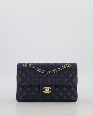 Chanel Navy Small Classic Double Flap Bag in Caviar Leather with Champagne Gold Hardware