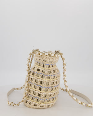 Chanel Small Cotton Crochet Cruise Tote Bag In Beige with Champagne Hardware