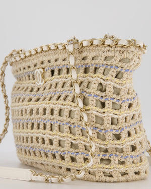 Chanel Small Cotton Crochet Cruise Tote Bag In Beige with Champagne Hardware