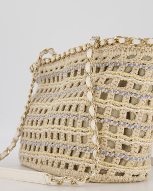 Chanel Small Cotton Crochet Cruise Tote Bag In Beige with Champagne Hardware