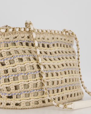Chanel Small Cotton Crochet Cruise Tote Bag In Beige with Champagne Hardware