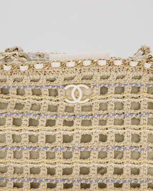 Chanel Small Cotton Crochet Cruise Tote Bag In Beige with Champagne Hardware