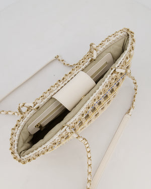 Chanel Small Cotton Crochet Cruise Tote Bag In Beige with Champagne Hardware