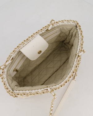 Chanel Small Cotton Crochet Cruise Tote Bag In Beige with Champagne Hardware