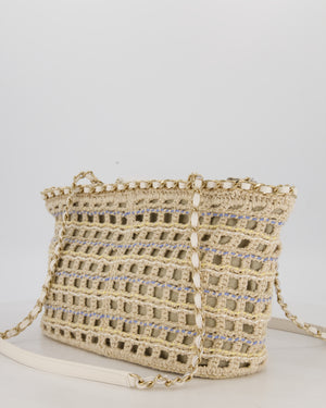 Chanel Small Cotton Crochet Cruise Tote Bag In Beige with Champagne Hardware