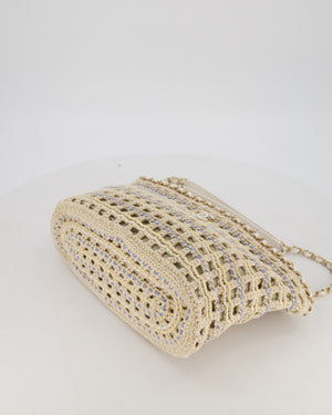 Chanel Small Cotton Crochet Cruise Tote Bag In Beige with Champagne Hardware