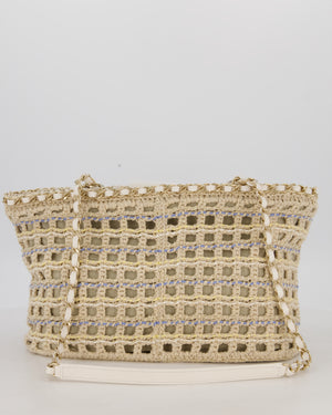 Chanel Small Cotton Crochet Cruise Tote Bag In Beige with Champagne Hardware