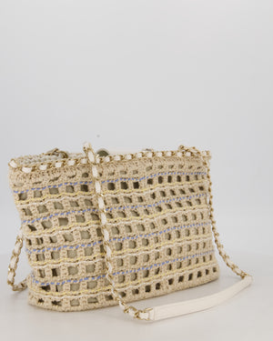 Chanel Small Cotton Crochet Cruise Tote Bag In Beige with Champagne Hardware