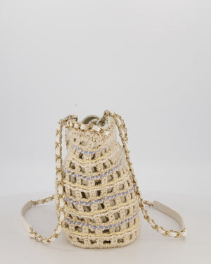Chanel Small Cotton Crochet Cruise Tote Bag In Beige with Champagne Hardware