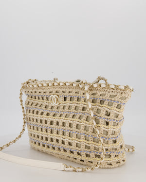 Chanel Small Cotton Crochet Cruise Tote Bag In Beige with Champagne Hardware