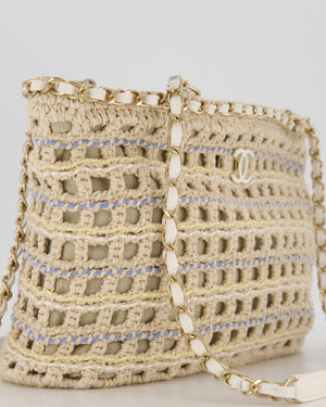 Chanel Small Cotton Crochet Cruise Tote Bag In Beige with Champagne Hardware