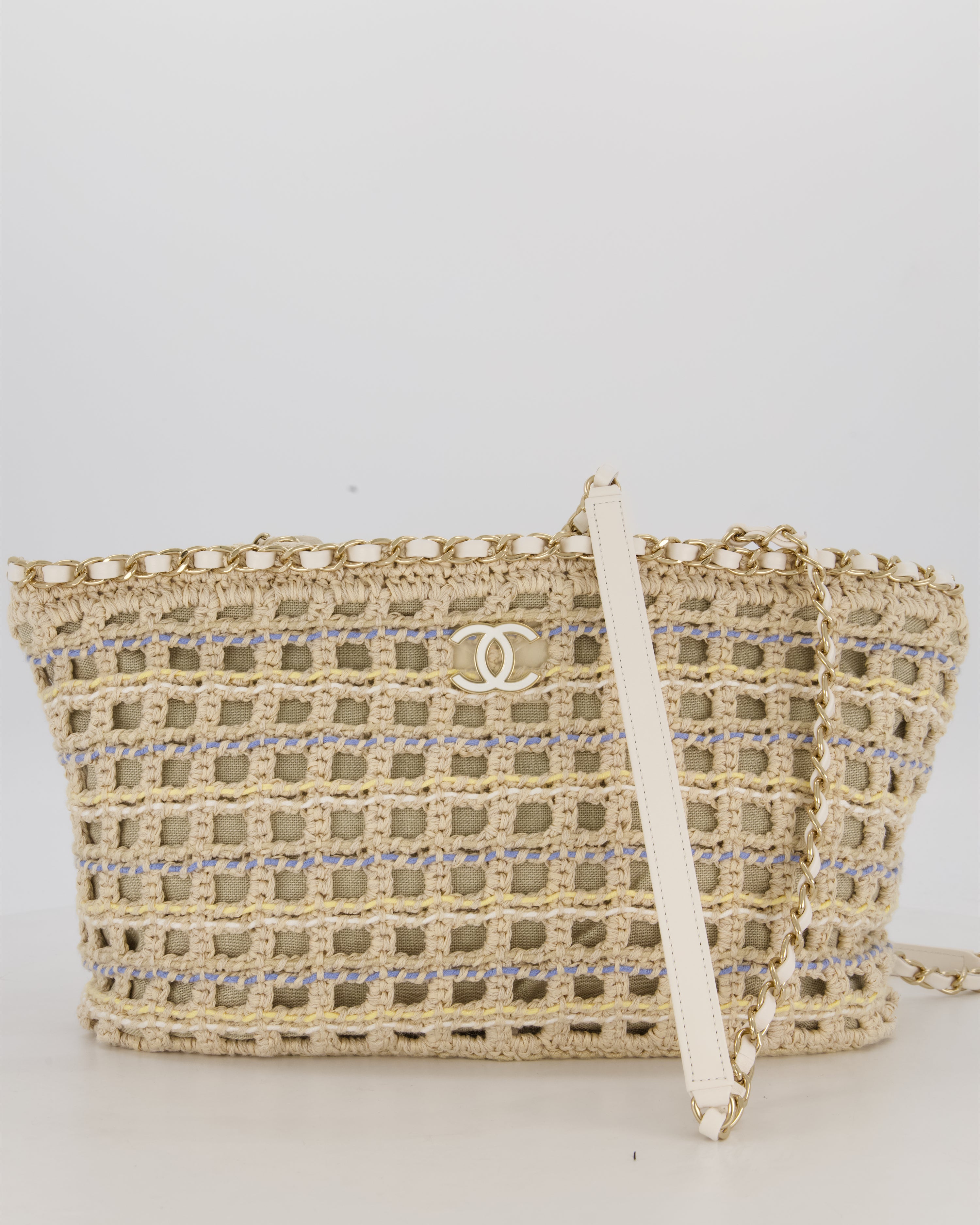 Chanel Small Cotton Crochet Cruise Tote Bag In Beige with